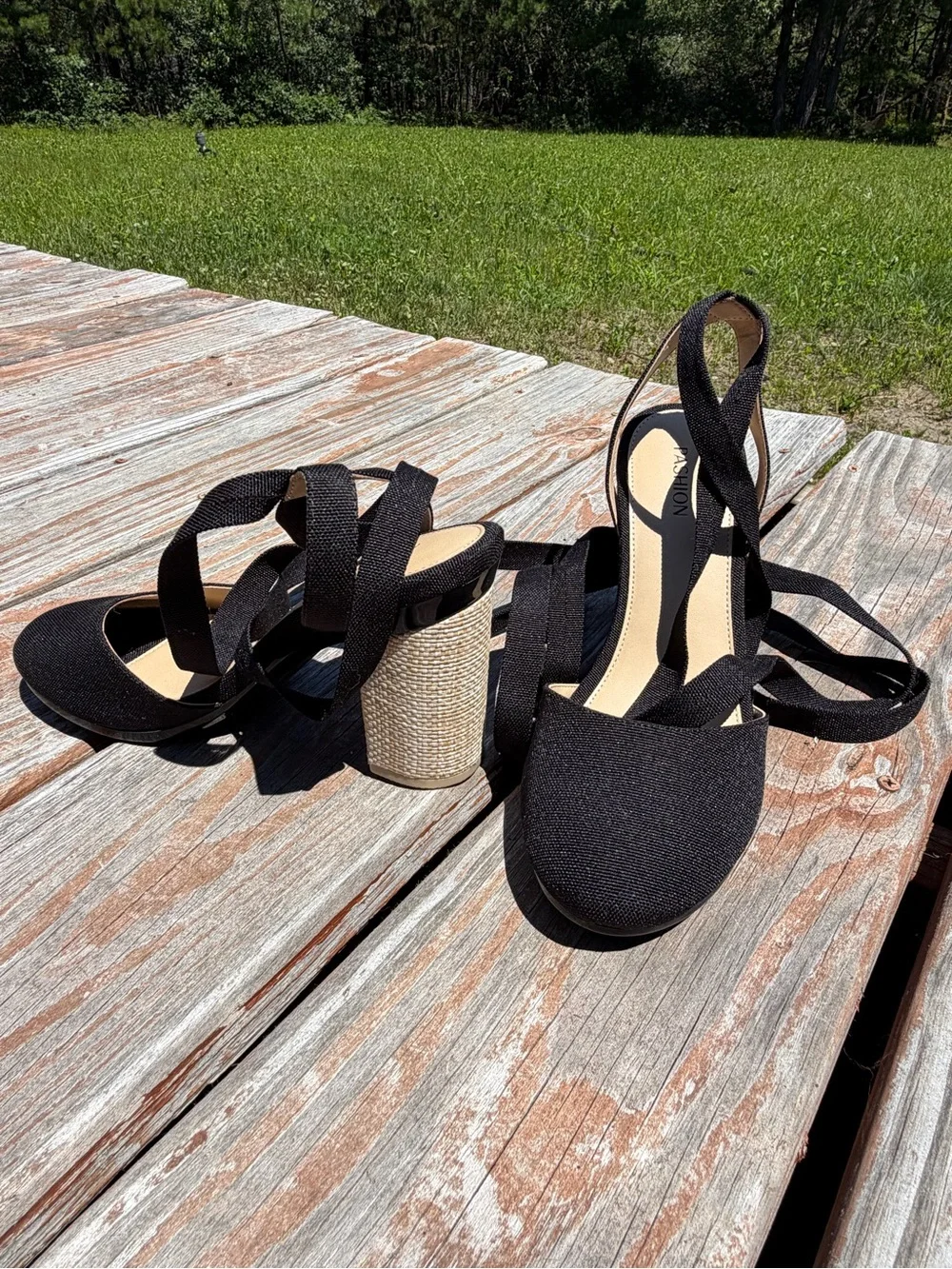 Pashion Footwear Black Canvas Convertible Block Heels